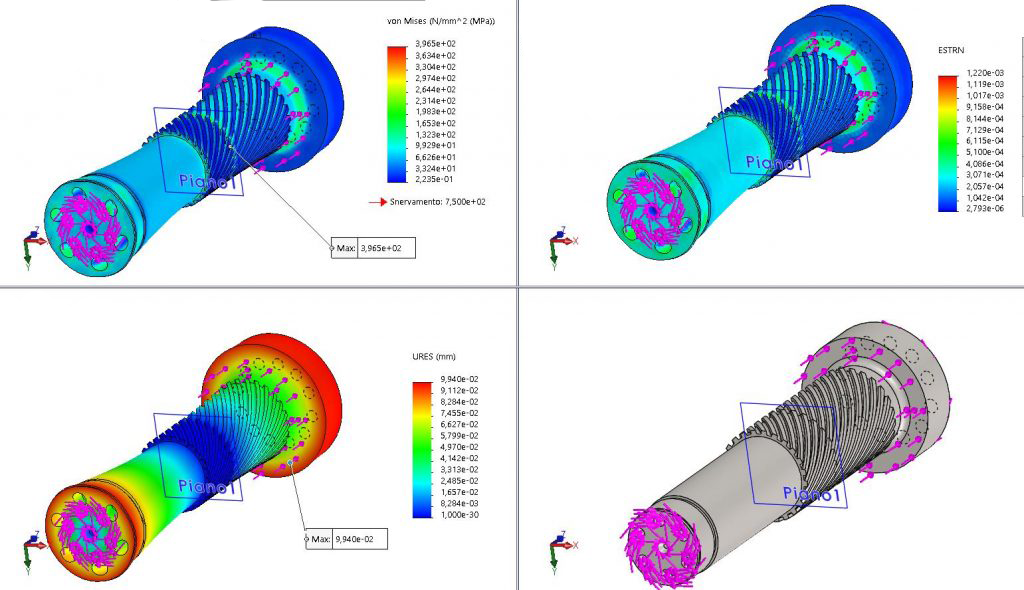 Analisi FEM di un modello 3D e le risultanti sollecitazioni statiche, la distribuzione delle deformazioni e il valore fisico delle stesse conseguenti alle forze applicate.